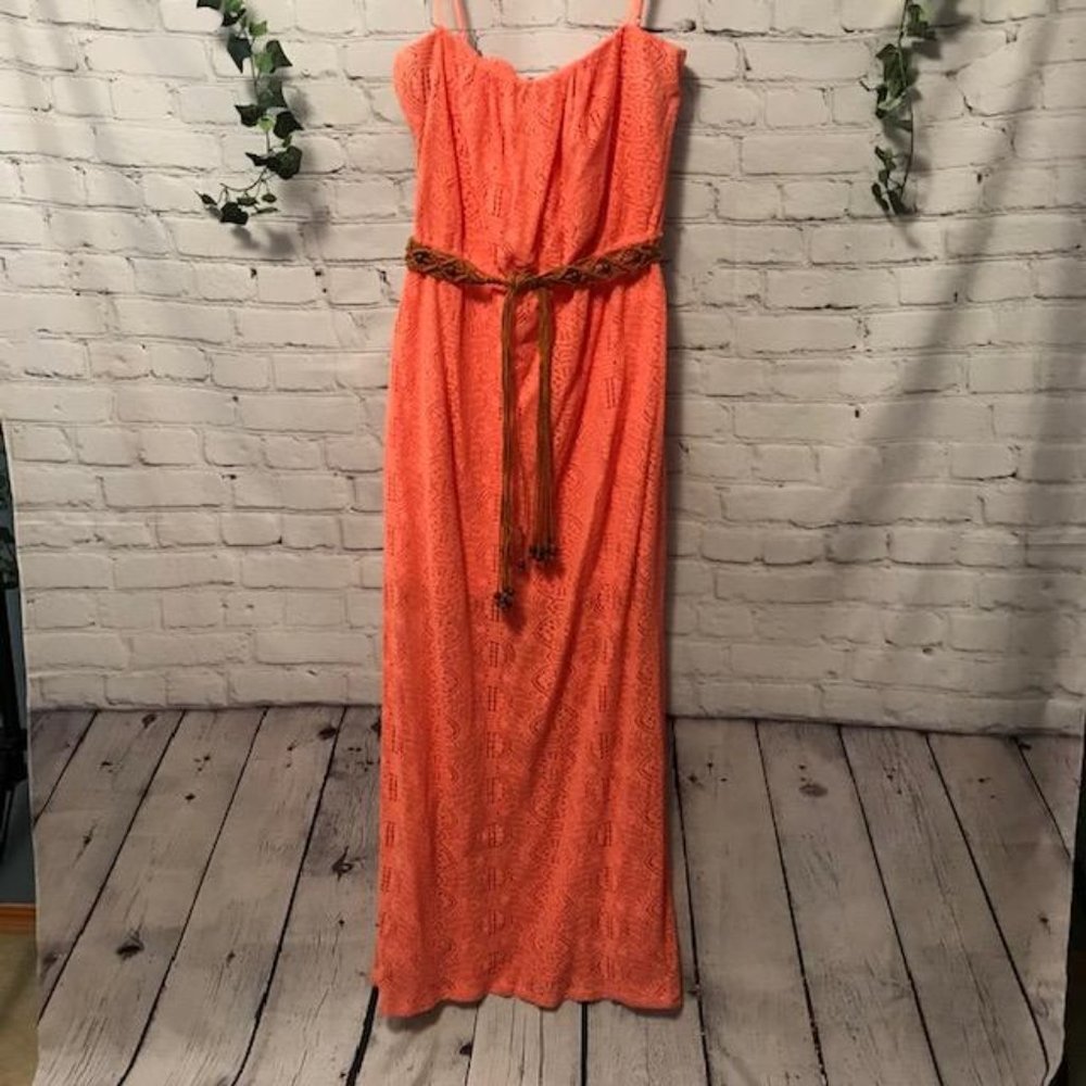 Peach Crocheted Maxi Dress